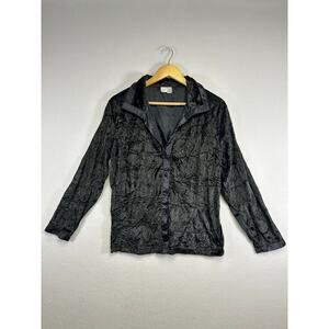 Classic Elements crushed velvet, black colored, button down, top medium ￼